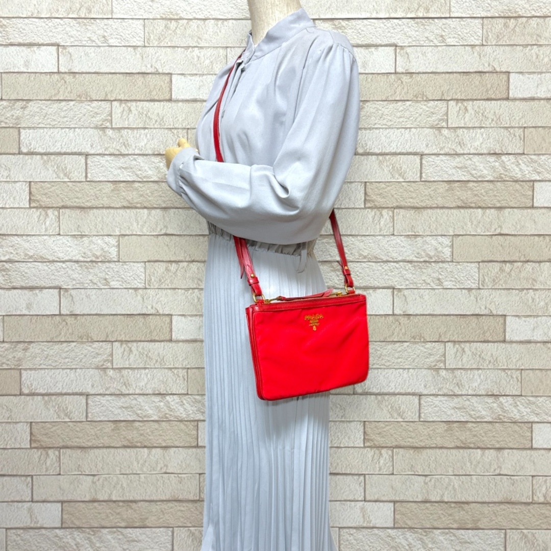 プラダ ショルダーバッグ ナイロン 1BH046 レッド レディース PRADA