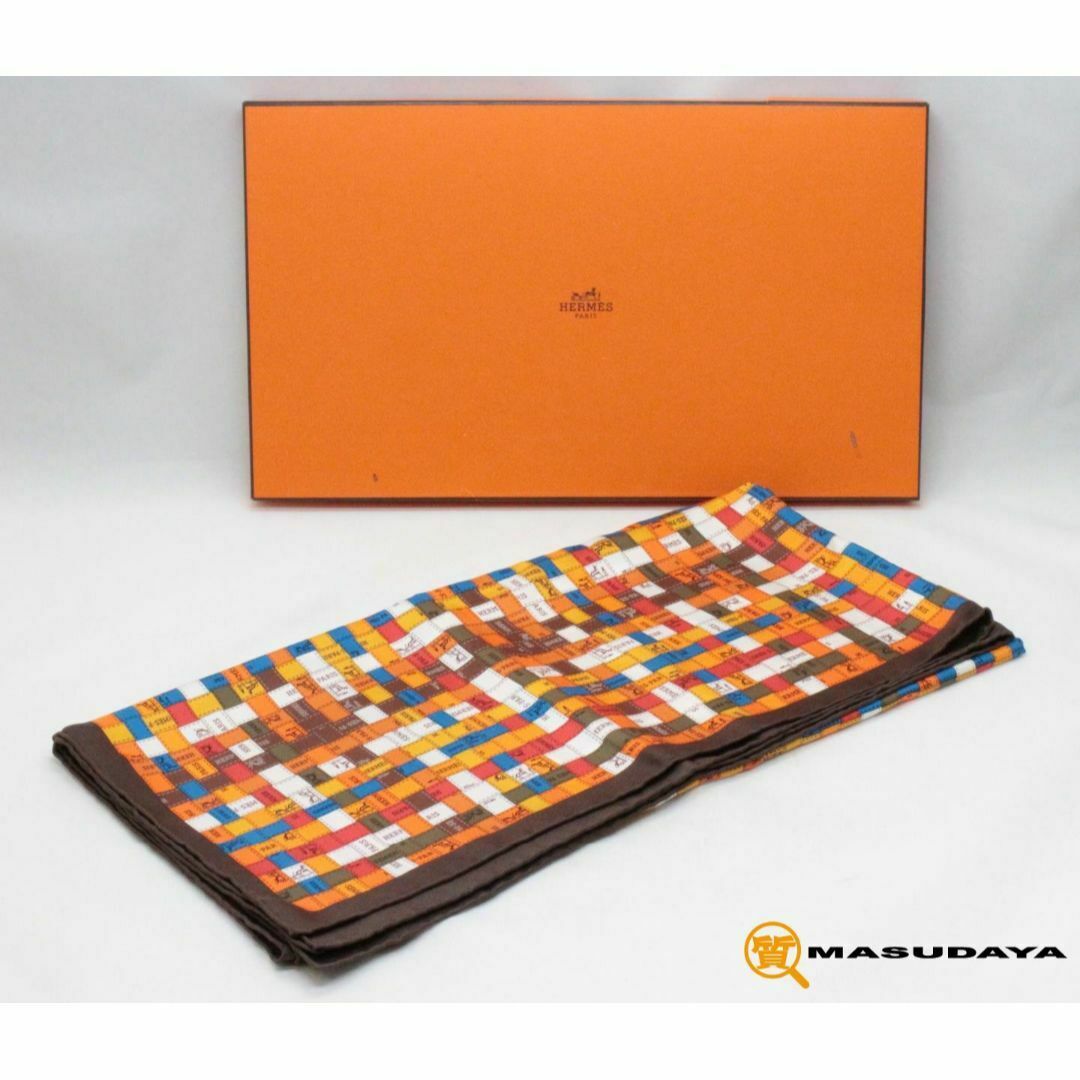HERMES - エルメス ボルデュックチェックリボン柄カレ90cm【超美 HERMES - エルメス ボルデュックチェックリボン柄カレ90cm【超美