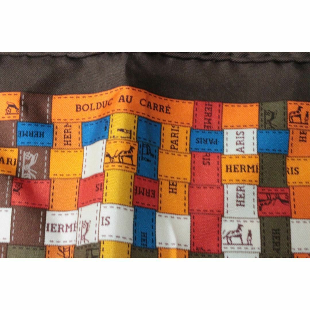 HERMES - エルメス ボルデュックチェックリボン柄カレ90cm【超美 HERMES - エルメス ボルデュックチェックリボン柄カレ90cm【超美