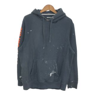 SPORT-TEK ペイント スウェット パーカー 袖プリント ブラック (メンズ L) 中古 古着 S1724(パーカー)