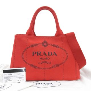 プラダ(PRADA)の【本物保証】 布袋・保付 新品同様 プラダ PRADA カナパトート 2WAYバッグ 1BG439 トートバッグ ショルダーバッグ キャンバス レッド(トートバッグ)