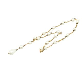 シャネル(CHANEL)のシャネル 大玉パール ラインストーン チェーン ネックレス メッキ レディース CHANEL 【228-71007】(ネックレス)