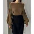 【ブラウン】【L】Louere オフショルシャギーニット