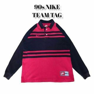 NIKE - 90s NIKE ボーダー ラガーシャツ 古着 ナイキ TEAM TAGの NIKE - 90s NIKE ボーダー ラガーシャツ 古着 ナイキ TEAM TAGの
