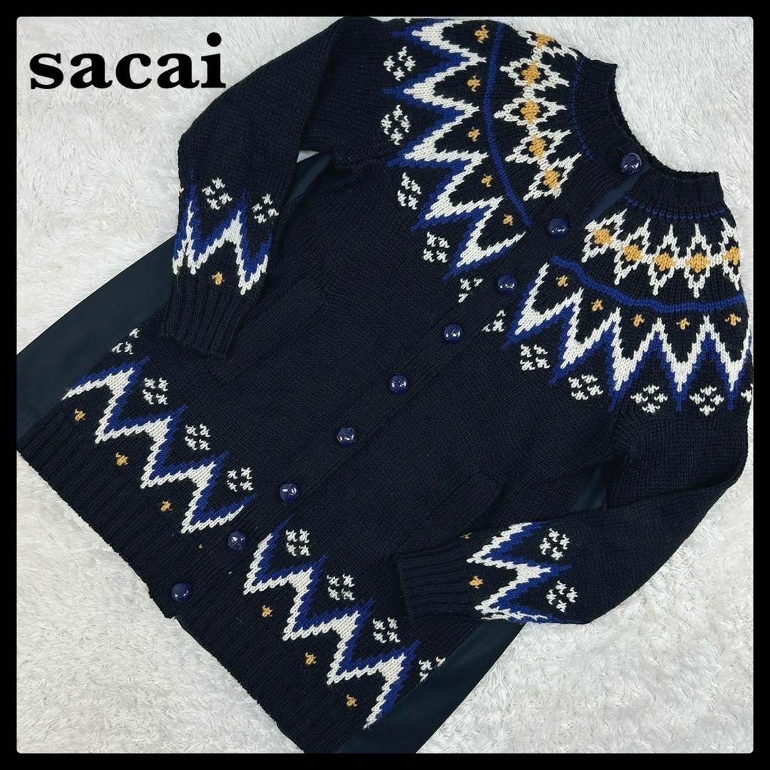 サカイ Sacai☆ノーカラーカーディガン ネイティブ柄 アーガイル サカイ Sacai☆ノーカラーカーディガン ネイティブ柄 アーガイル