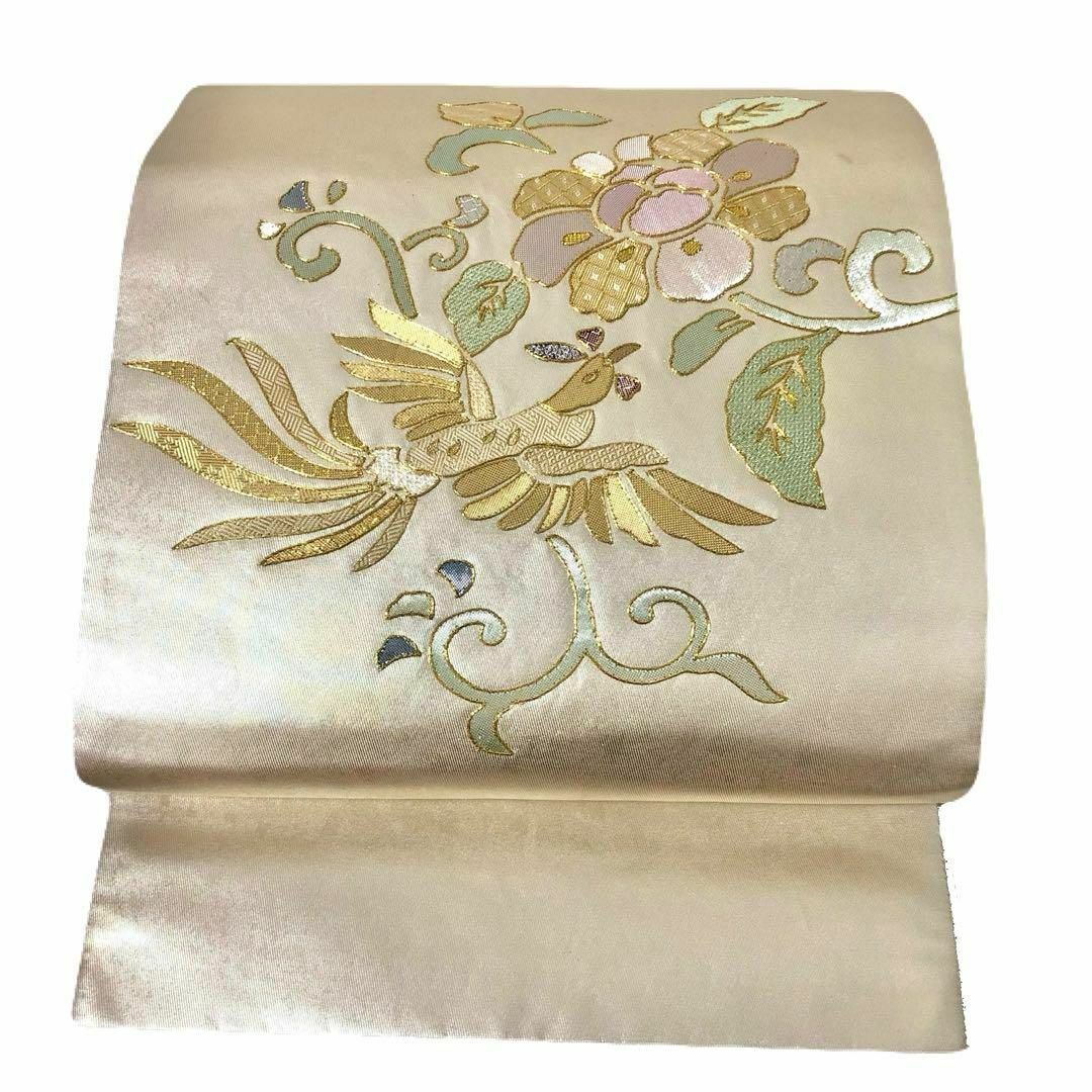 MO-3132 袋帯 川島織物 鳳凰と花唐草 金駒刺繍 金銀糸 白銀色 着物 MO-3132 袋帯 川島織物 鳳凰と花唐草 金駒刺繍 金銀糸 白銀色 着物