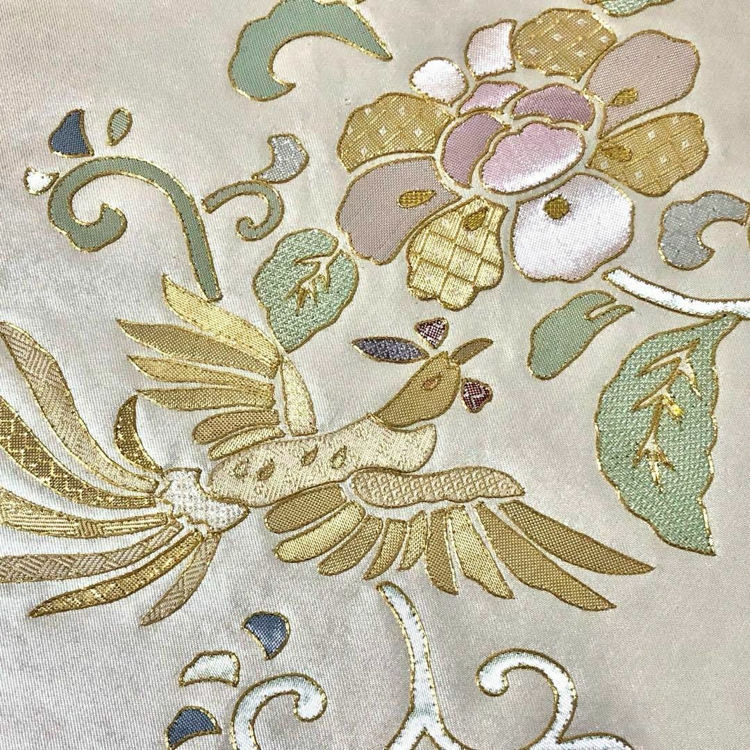 MO-3132 袋帯 川島織物 鳳凰と花唐草 金駒刺繍 金銀糸 白銀色 着物 MO-3132 袋帯 川島織物 鳳凰と花唐草 金駒刺繍 金銀糸 白銀色 着物