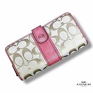 中古品 C COACH シグネチャー 財布 ピンク レディース ブランド コーチ