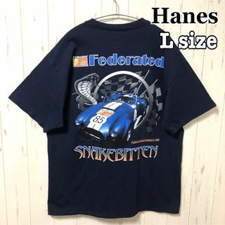 Hanes ヘインズ レーシングカー 車 バックプリント Tシャツ L ネイビー