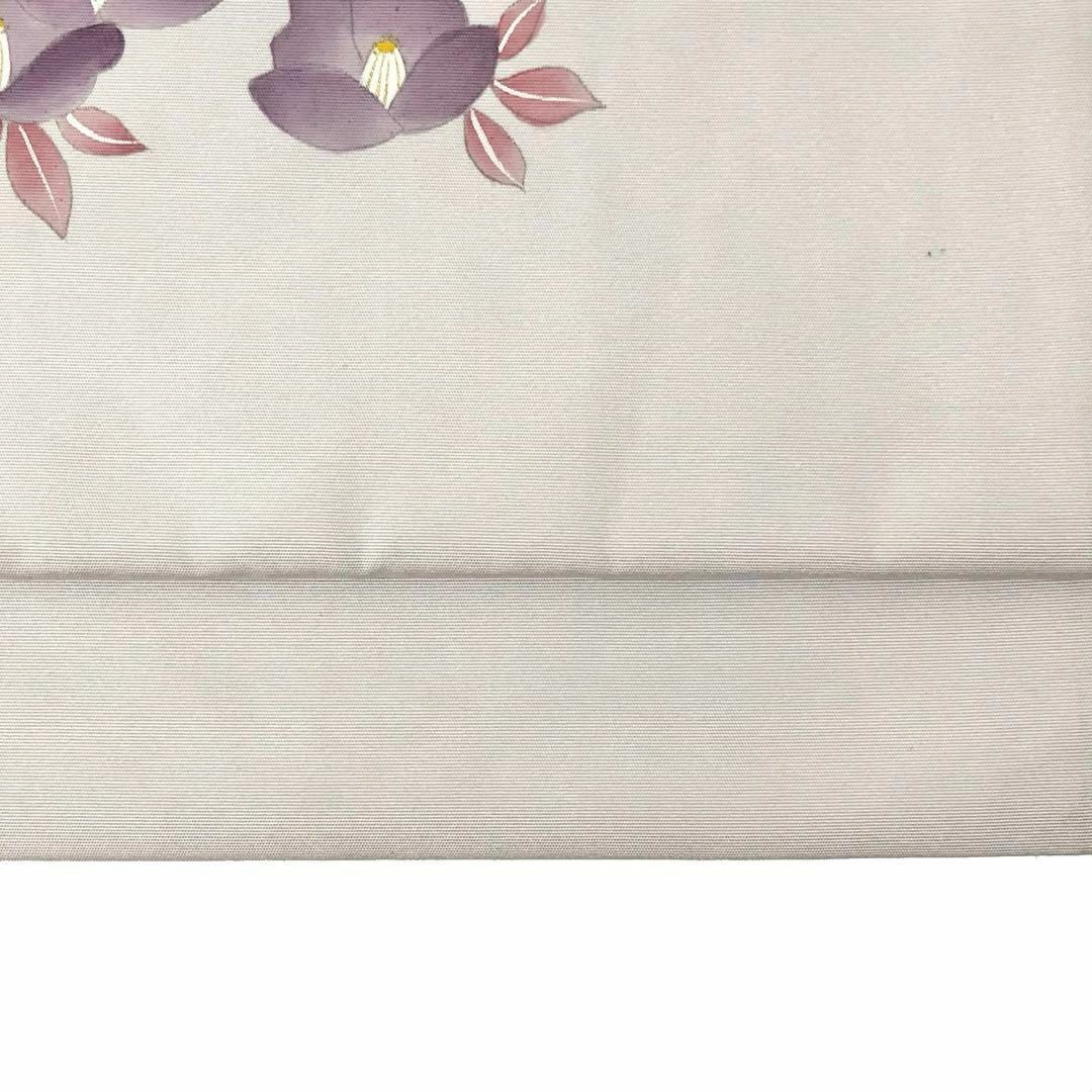 MO-3131 名古屋帯 塩瀬 手描き 椿の花 金彩 月白色