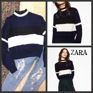 ザラ(ZARA)のZARA ボトルネックボーダーニット(ニット/セーター)