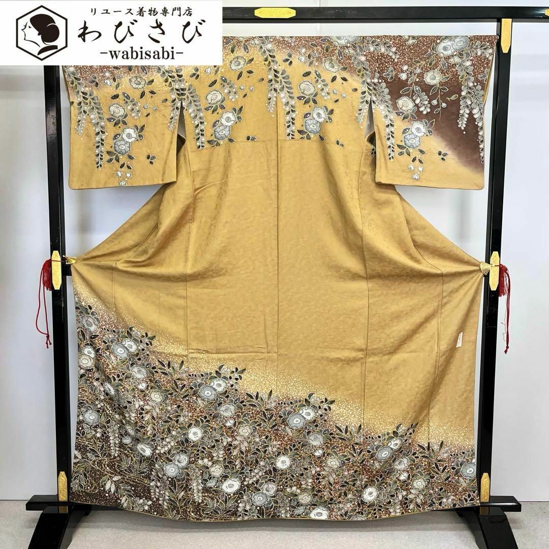 訪問着 作家物 美しい辻が花絞り 暈し 黄櫨色 トールサイズ K-4017 訪問着 作家物 美しい辻が花絞り 暈し 黄櫨色 トールサイズ K-4017