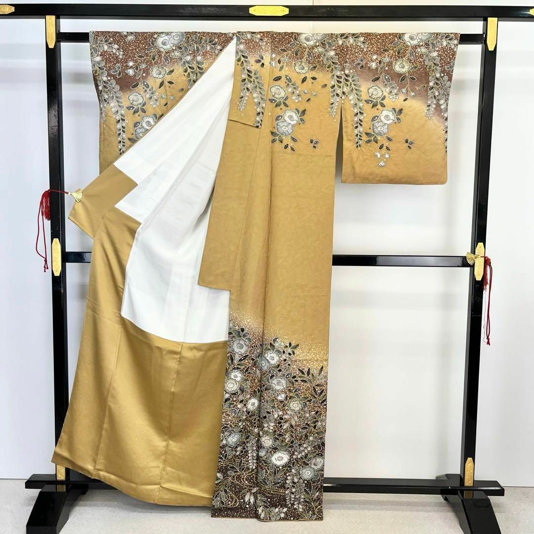 訪問着 作家物 美しい辻が花絞り 暈し 黄櫨色 トールサイズ K-4017 訪問着 作家物 美しい辻が花絞り 暈し 黄櫨色 トールサイズ K-4017