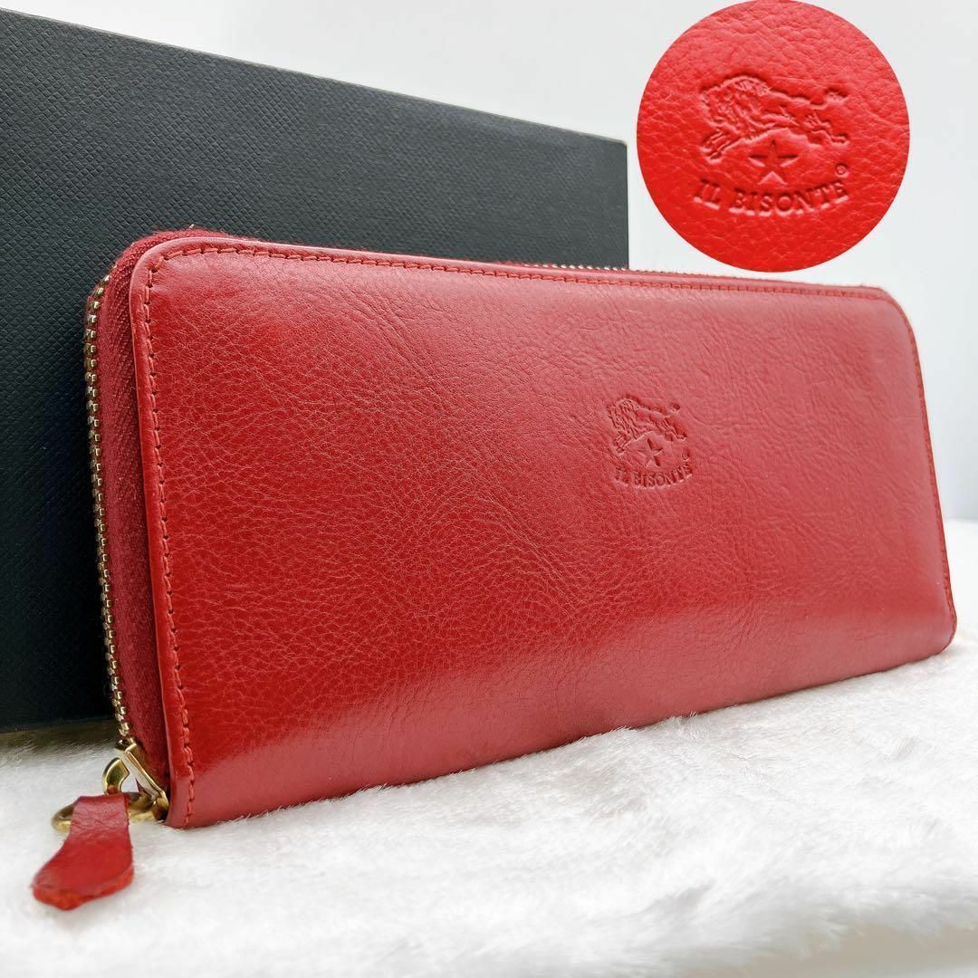 IL BISONTE イルビゾンテ 長財布 レザー ウォレット 袋付き レッド IL BISONTE イルビゾンテ 長財布 レザー ウォレット 袋付き レッド