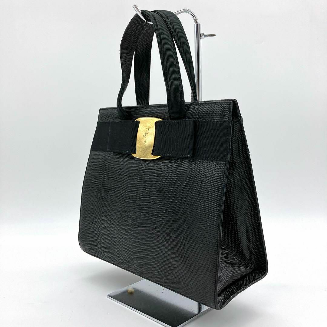 希少リザード型押【Salvatore Ferragamo】ハンドバッグ ブラック 希少リザード型押【Salvatore Ferragamo】ハンドバッグ ブラック