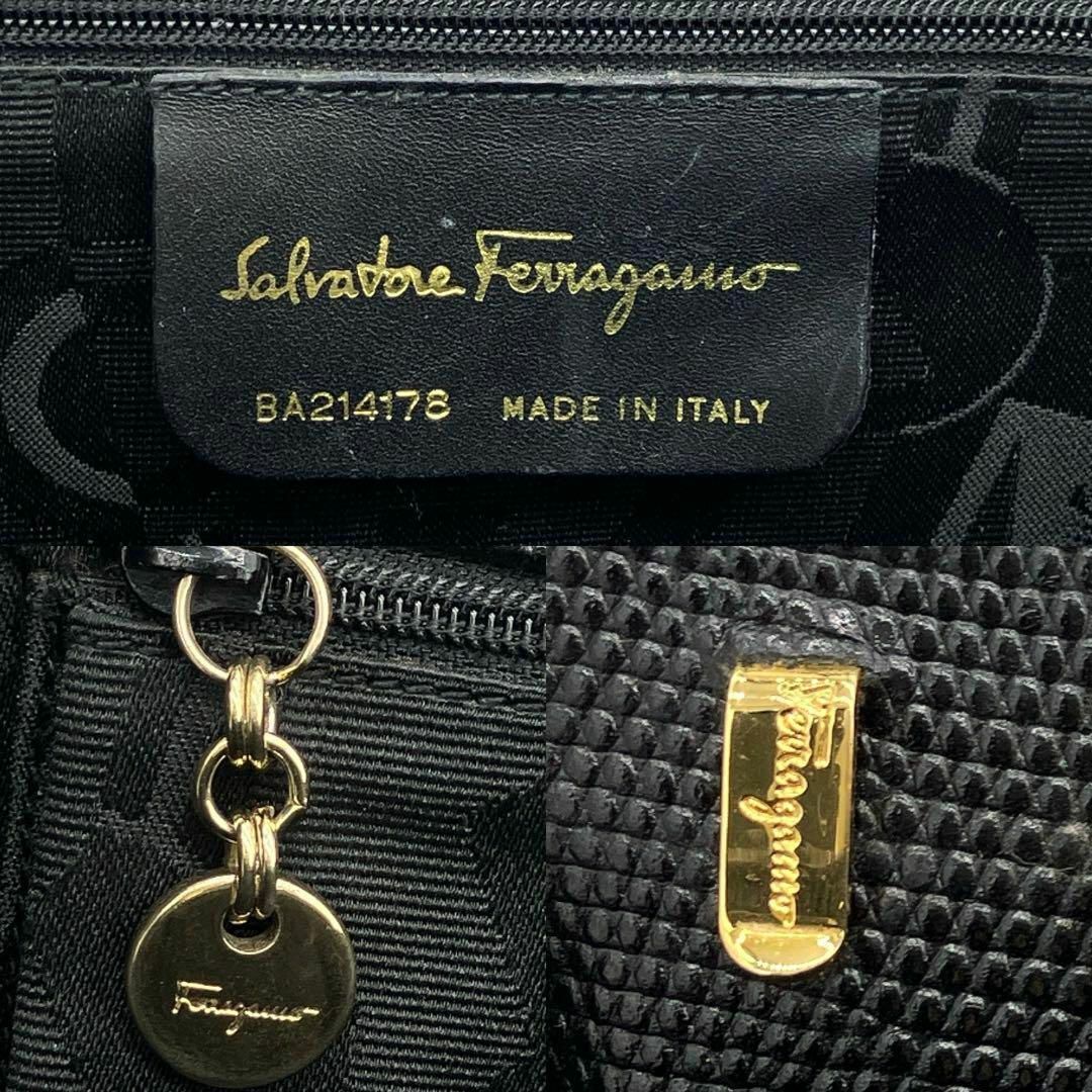 希少リザード型押【Salvatore Ferragamo】ハンドバッグ ブラック 希少リザード型押【Salvatore Ferragamo】ハンドバッグ ブラック