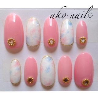 ピンク＆タイダイ柄nail コスメ/美容のネイル(つけ爪/ネイルチップ)の商品写真