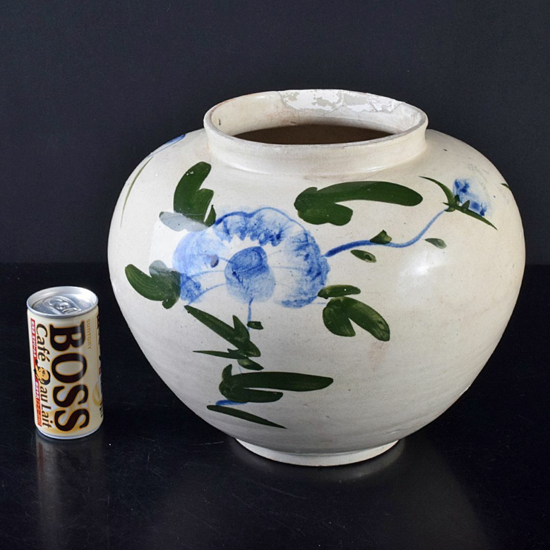朝鮮美術　李朝　高麗白磁　色絵　花文　壷　高さ約31㎝　V　R5859B