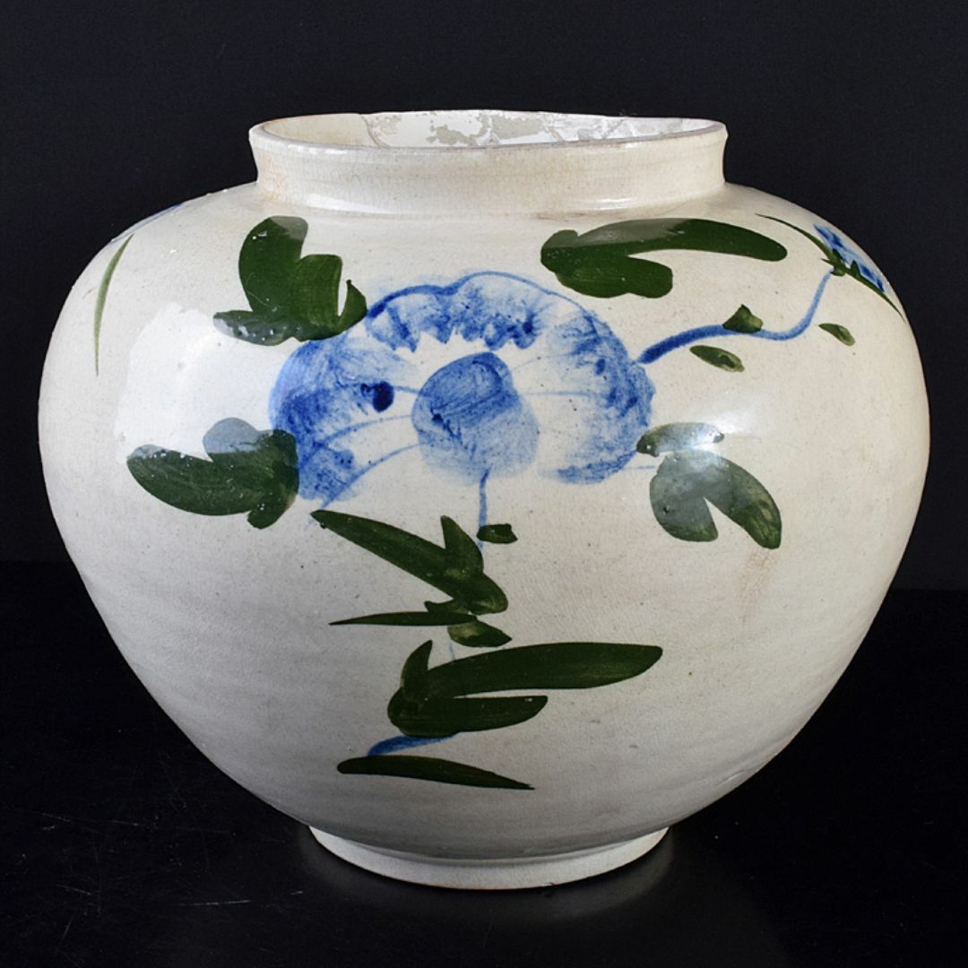 朝鮮美術 李朝 高麗白磁 色絵 花文 壷 高さ約31㎝ V R5859B