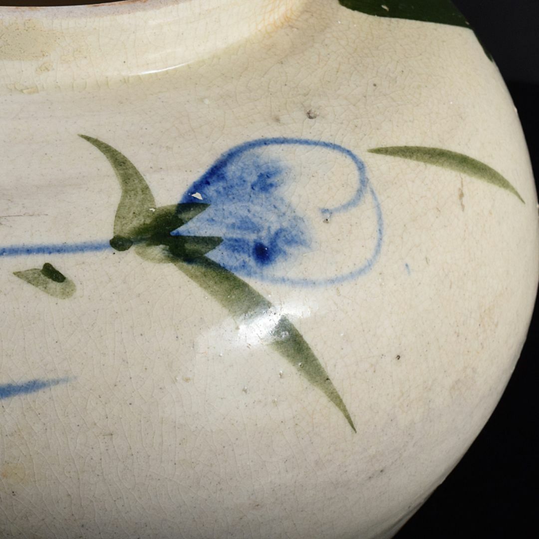朝鮮美術 李朝 高麗白磁 色絵 花文 壷 高さ約31㎝ V R5859B