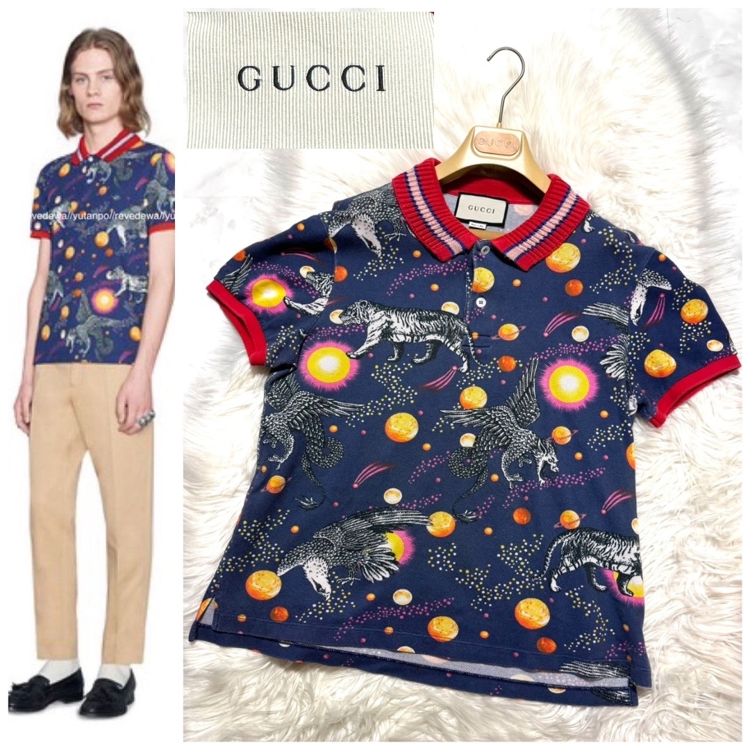 本物 美品 グッチ スペース アニマル リブ切替 ニット ポロシャツ M 本物 美品 グッチ スペース アニマル リブ切替 ニット ポロシャツ M