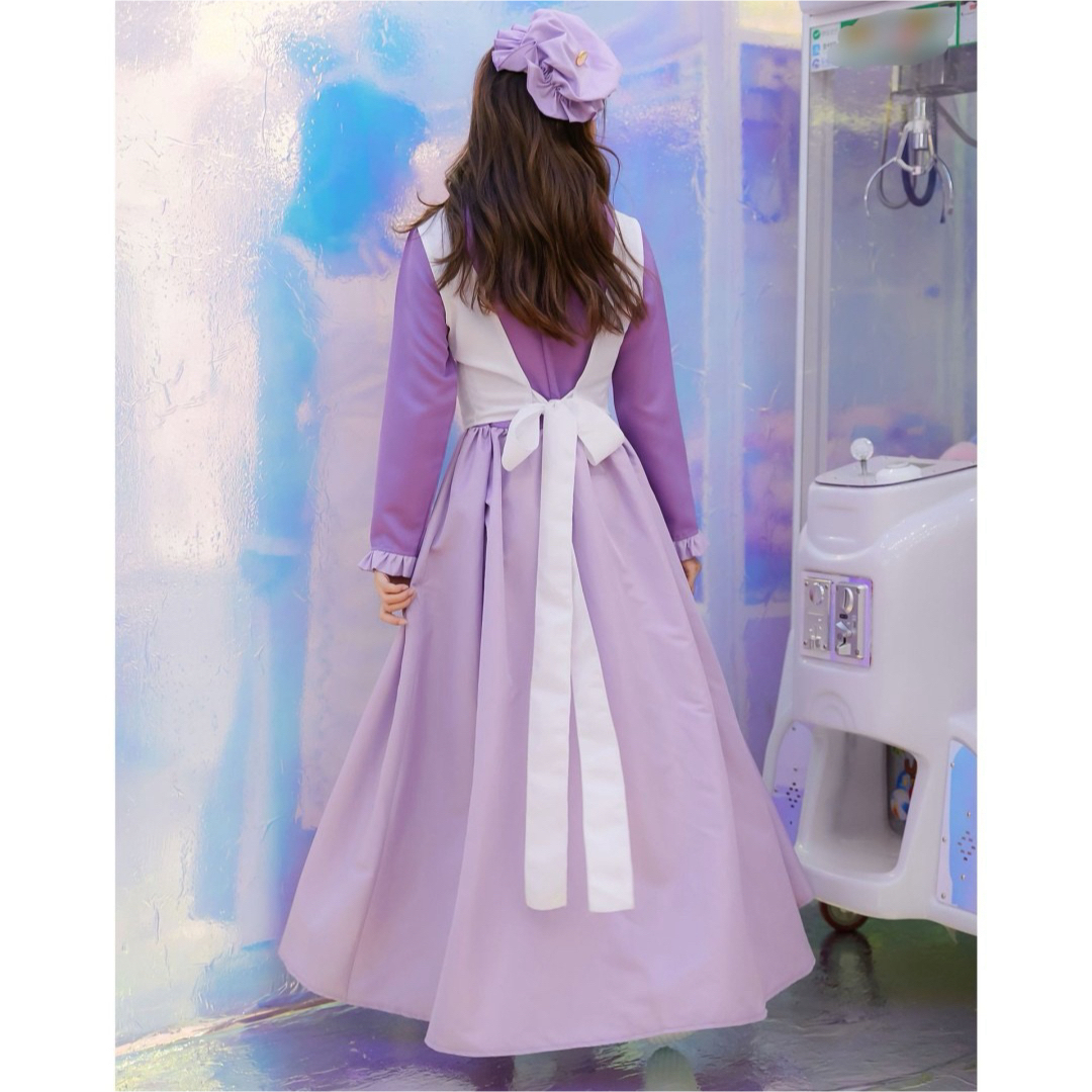 【M】ポット夫人 フルセット ワンピース エプロン リボン 帽子 紫 美女と野獣 エンタメ/ホビーのコスプレ(衣装一式)の商品写真