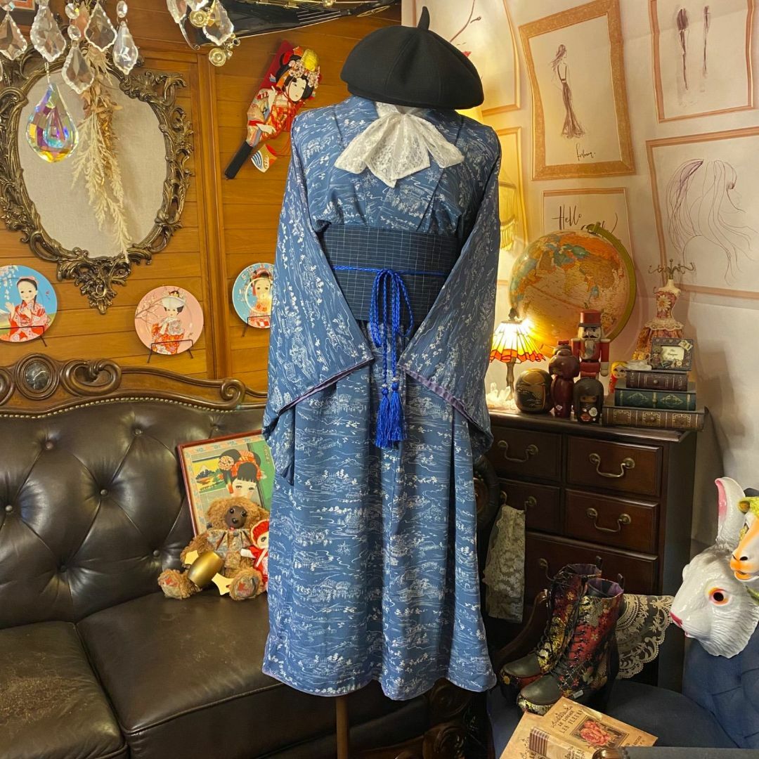 和洋折衷 着物 リメイク ワンピース ドレス 帯サッシュベルト 和洋折衷 着物 リメイク ワンピース ドレス 帯サッシュベルト