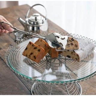 【新品】ケーキスタンド(ガラスプレート付き)＆ケーキトングセット(食器)
