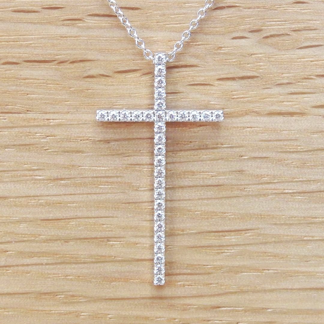Tiffany & Co. - 超美品 ティファニー メトロ クロス ネックレス ラージ K18WG ダイヤ