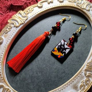 【和風】花札＆タッセルピアス（イヤリング）（菖蒲）【着物】【浴衣】(ピアス)