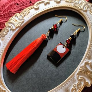 【和風】花札＆タッセルピアス（イヤリング）（月）【着物】【袴】【和ゴス】(ピアス)