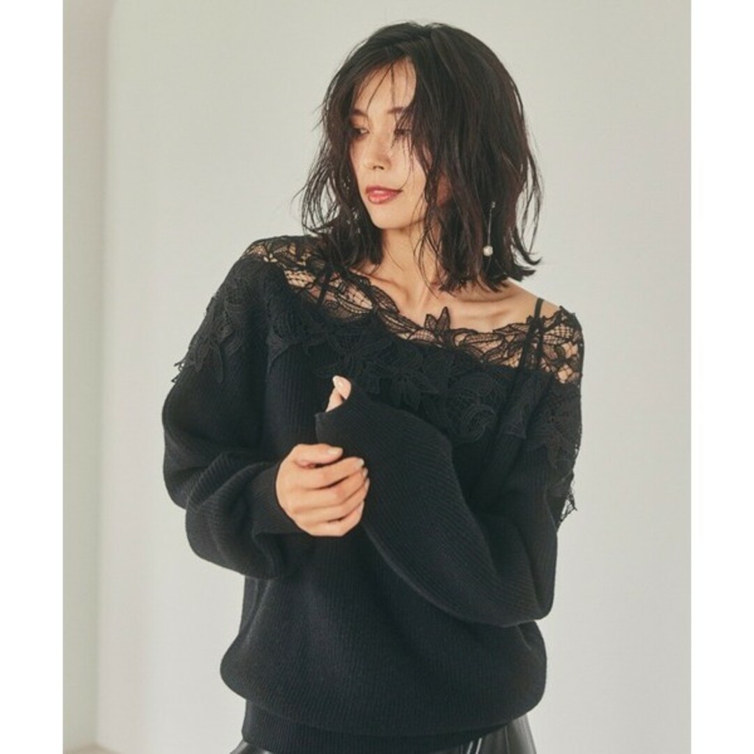FRAY I.D - FRAY I.D レーストリムオフショルニット 肩レース FRAY I.D - FRAY I.D レーストリムオフショルニット 肩レース