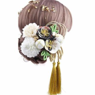 【数量限定】 髪飾り 成人式 水引 白 ゴールド 花 卒業式 成人式 金箔つき(その他)