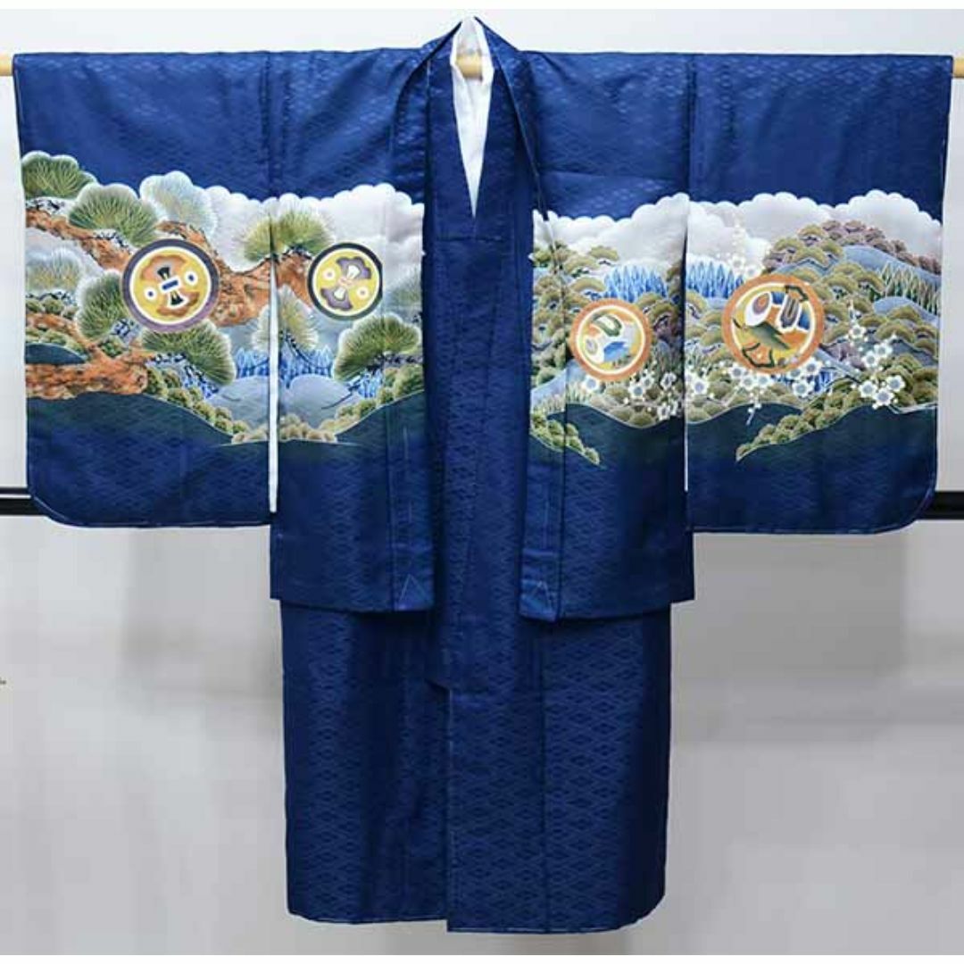 七五三 五歳 男児 羽織・着物・襦袢3点セット 豪華絢爛 鷹 濃紺 七五三 五歳 男児 羽織・着物・襦袢3点セット 豪華絢爛 鷹 濃紺