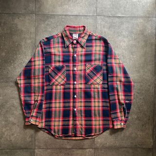 70s big mac ヘビーネルシャツ ネイビー×レッド M