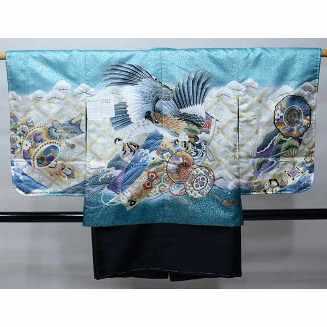 七五三 五歳 男児 羽織・着物・襦袢3点セット M寸 豪華絢爛 綸子 青 七五三 五歳 男児 羽織・着物・襦袢3点セット M寸 豪華絢爛 綸子 青