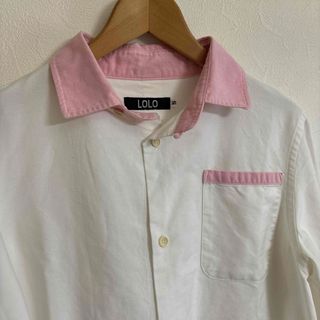 ロロ(LOLO)のロロ LOLO オックスクレリックシャツ ホワイト/ピンク Sサイズ 長袖シャツ(シャツ/ブラウス(長袖/七分))