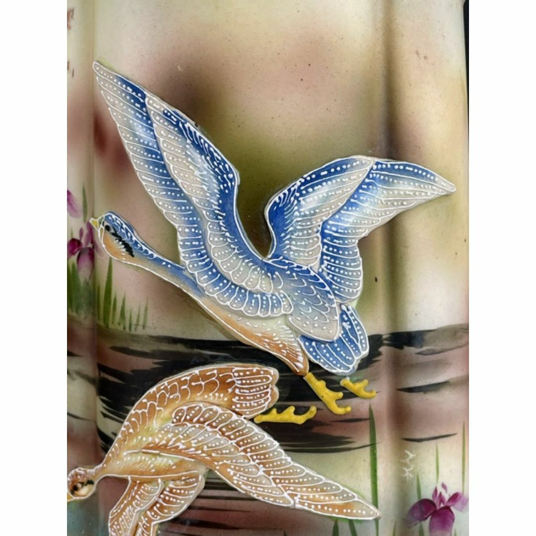 【大型】オールドニッポン 32cm 鳥一陳盛上菖蒲図花瓶 フライングスワン 白鳥 大型】オールドニッポン 32cm 鳥一陳盛上菖蒲図花瓶