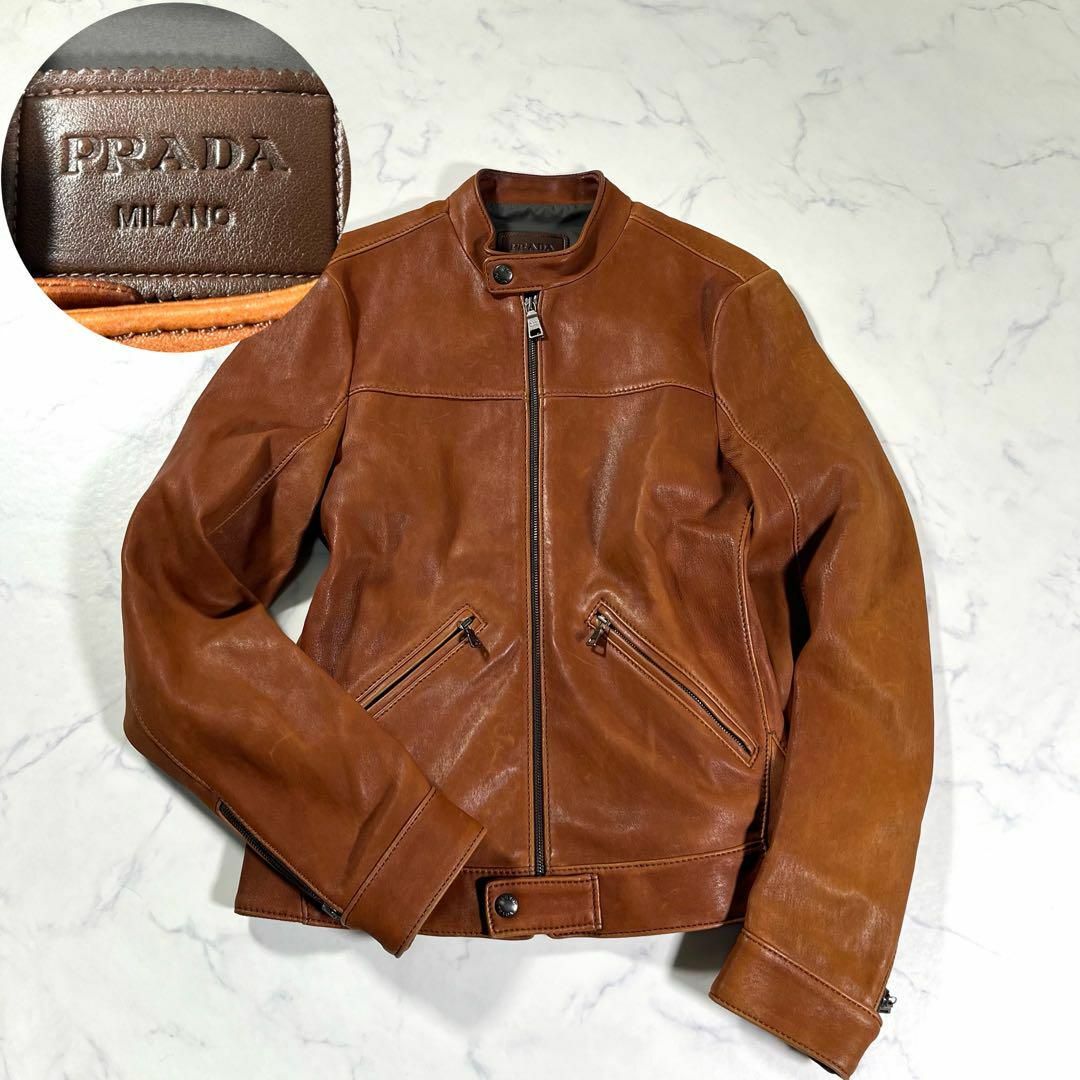 PRADA - PRADA プラダ　ラムレザージャケット　シングルライダースジャケット　本革