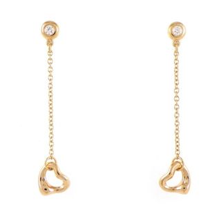 ティファニー(Tiffany & Co.)のティファニー Tiffany & Co. ピアス バイ ザ ヤード オープン ハート 60149891 スウィング ドロップ 2ポイント ダイヤモンド 計0.06ct K18PG 【中古】(ピアス)