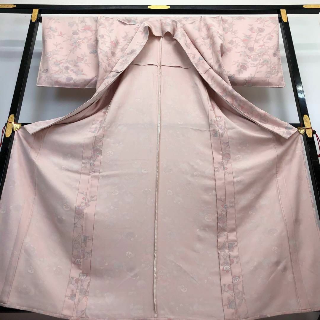 MK-1116 単衣 小紋 鮮やかな橘の花模様 しつけ糸 薄桃色 MK-1116 単衣 小紋 鮮やかな橘の花模様 しつけ糸 薄桃色
