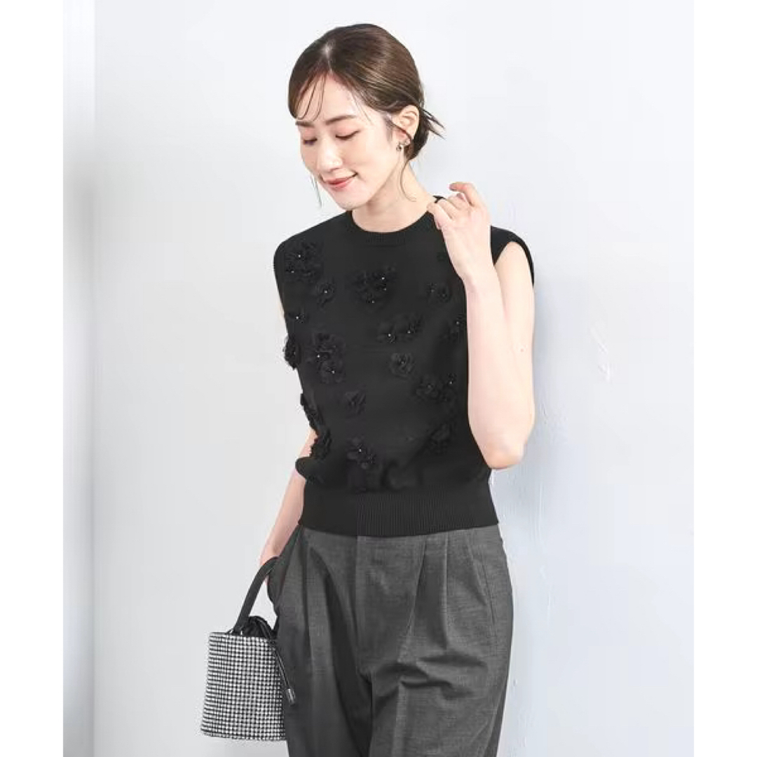 UNITED ARROWS 3D フラワーモチーフ ノースリーブ ニットベスト