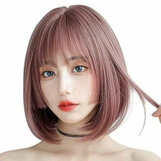 【新品！最終値下げ！】ボブ　姫髪　ウィッグ　アッシュピンク　耐熱　かつら(ショートストレート)
