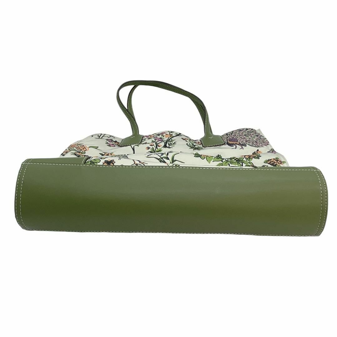 極美品】TORY BURCH 花柄 ナイロン でかロゴ 緑 トートバッグ 極美品】TORY BURCH 花柄 ナイロン でかロゴ 緑 トートバッグ