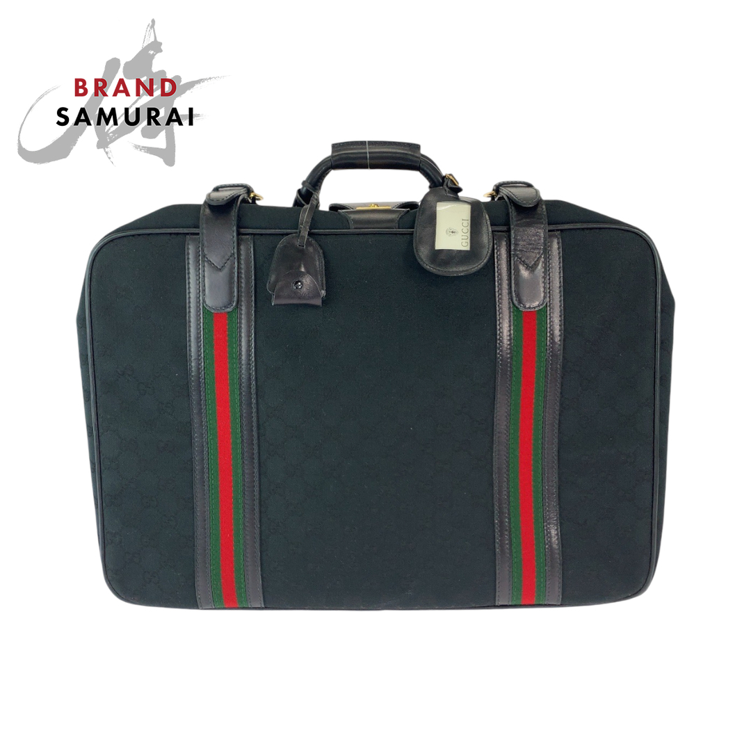 GUCCI - GUCCI グッチ ヴィンテージ オールドグッチ シェリーライン ブラック 黒 ゴールド金具 GGキャンバス 24 010 524 50 ボストンバッグ トランク メンズ 408492 【中古】