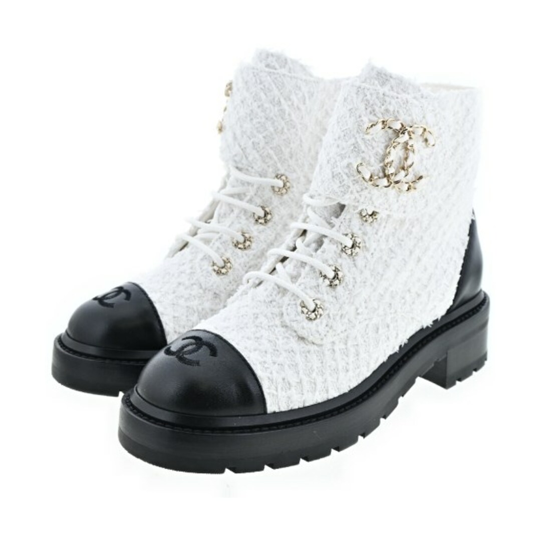 CHANEL - CHANEL シャネル ブーツ EU38 1/2(25cm位) 白 【古着 CHANEL - CHANEL シャネル ブーツ EU38 1/2(25cm位) 白 【古着