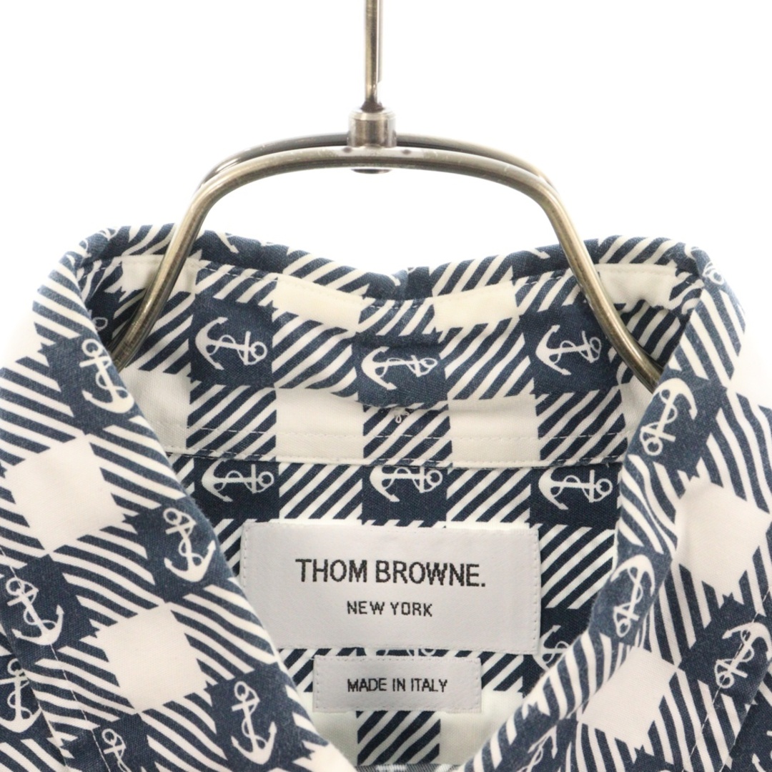 THOM BROWNE トムブラウン 総柄長袖チェックシャツ ネイビー THOM BROWNE トムブラウン 総柄長袖チェックシャツ ネイビー