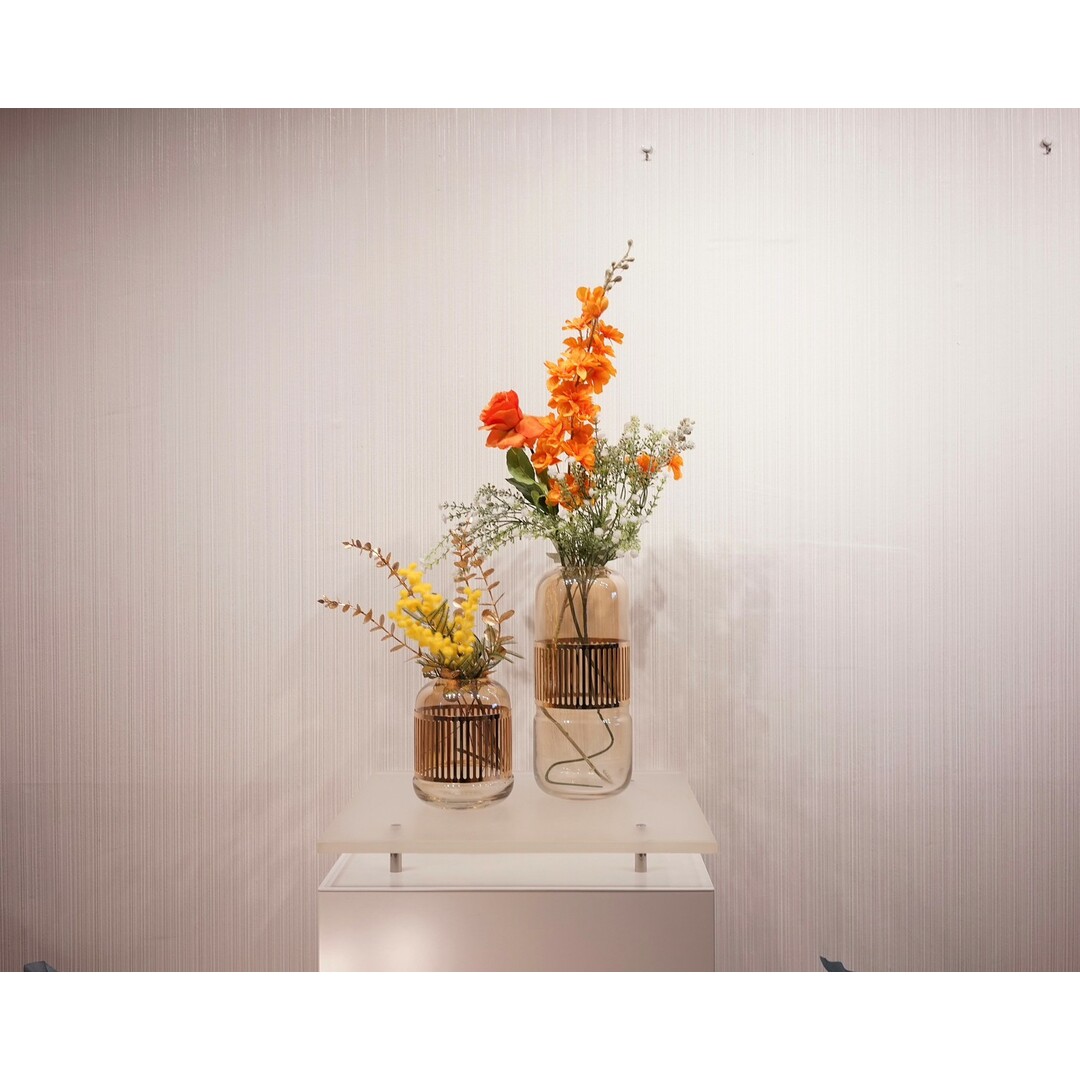 フラワーベース 2個セット 造花付き 花瓶 ガラス オブジェ フラワーベース 2個セット 造花付き 花瓶 ガラス オブジェ