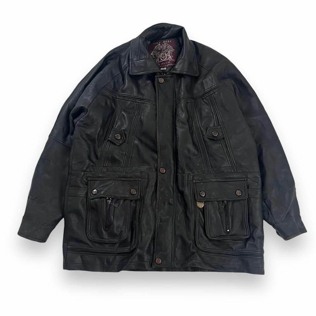VINTAGE - 90s イタリア カーコート ジャケット レザー ブラック VINTAGE - 90s イタリア カーコート ジャケット レザー ブラック