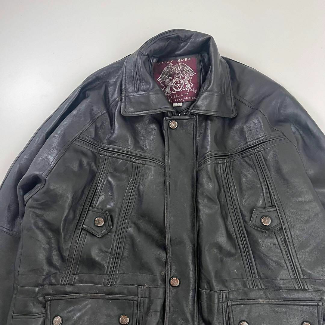 VINTAGE - 90s イタリア カーコート ジャケット レザー ブラック VINTAGE - 90s イタリア カーコート ジャケット レザー ブラック